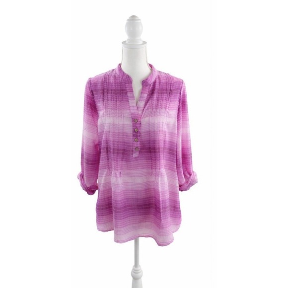 Zac & Rachel Tops - Zac & Rachel Purple Ombre Striped Tunic Top Roll Tab Casual Large Women's